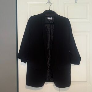 Women's Black Open-Front Longline Blazer